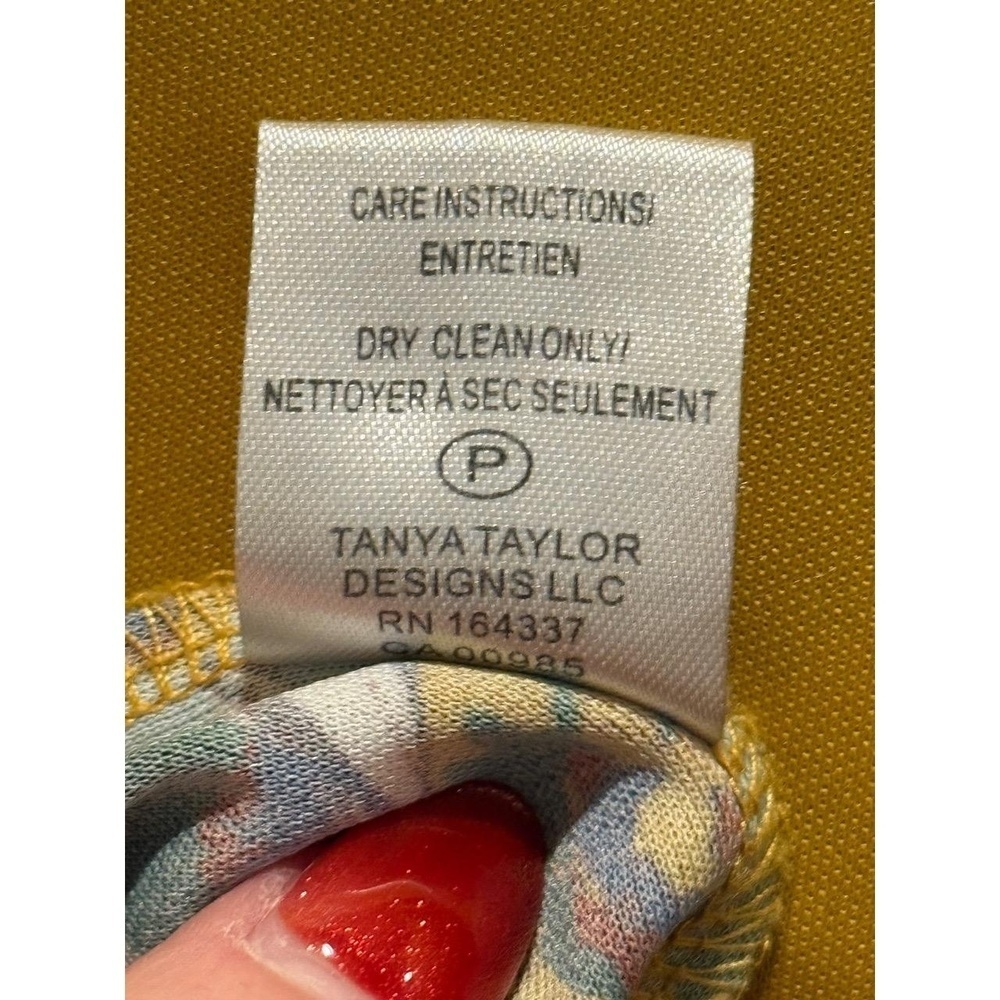 Tanya Taylor Maxi Dress Womens Mustard Yellow Floral Long Sleeve V-Neck Ruched M - Picture 6 of 7